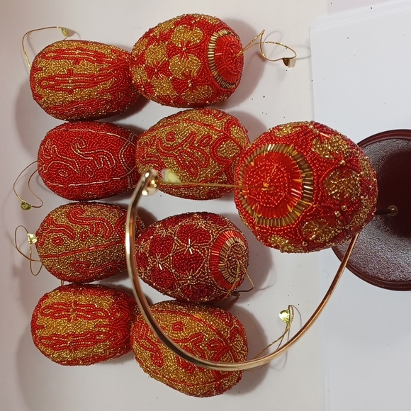 9, Red & Gold Beaded Ornaments - Picture 9 of 11